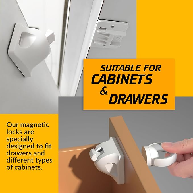UPGRADED LICYFERN Magnetic Cabinet Locks (8 Locks & 2 Keys) - Invisible Baby Proofing Child Safety Lock & Keys – Easy to Install, Home & Kitchen Cabinet Magnetic Drawer Locks