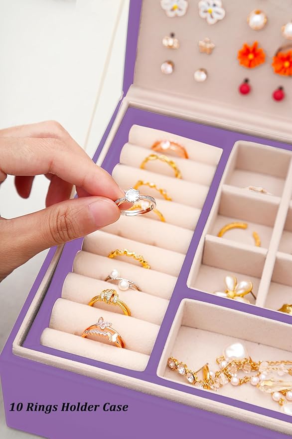 Girls Jewelry Box for Earrings Jewelry Organizer Box Teen Girls Earrings Organizer Jewelry Box with Earring Holder Organizer Stud Earring Box for Girls Womens Jewelry Case Organizer Purple