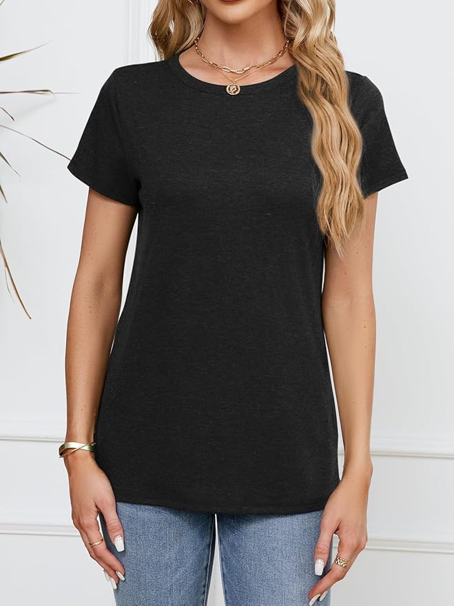 Soft Short Sleeve Shirts for Women, Crew Neck T Shirts for Women Loose Fitting Lightweight Top Basic Tee Shirt