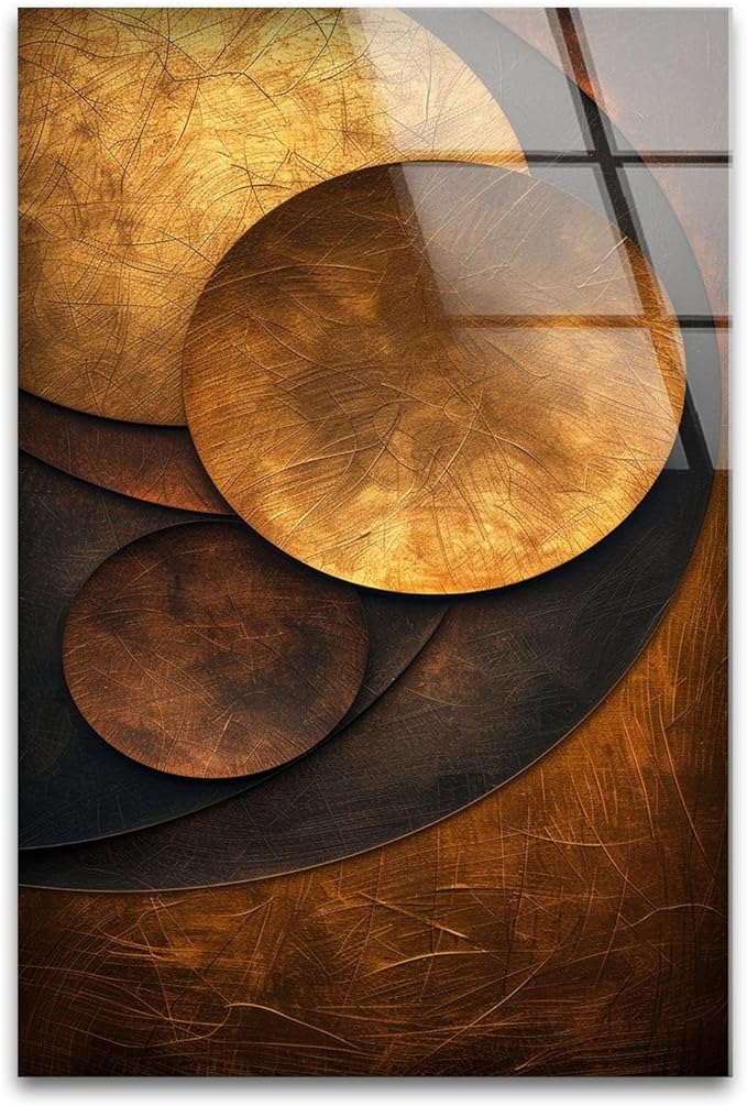 My Photostation.com 32Wx48H'' Bronze Art Deco Geometric Motifs Glass Wall Art Tempered Glass Printing Wall Decor Large Wall Art Wall Hangings