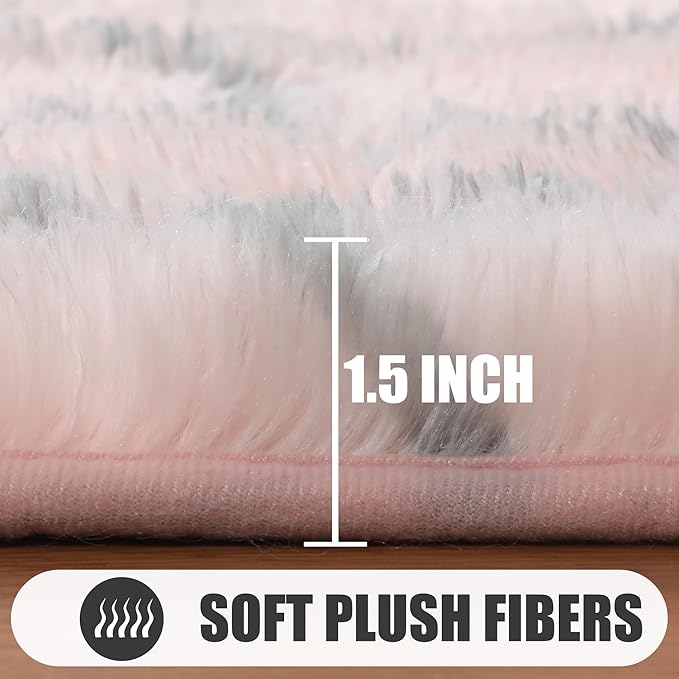 ONASAR Area Rugs for Bedroom Living Room, Washable 4x6 Fluffy Pink and Grey Throw Rug, Shaggy Geometric Soft Plush Floor Carpet for Nursery Girls Teen Playroom Dorm Home Decor Aesthetic