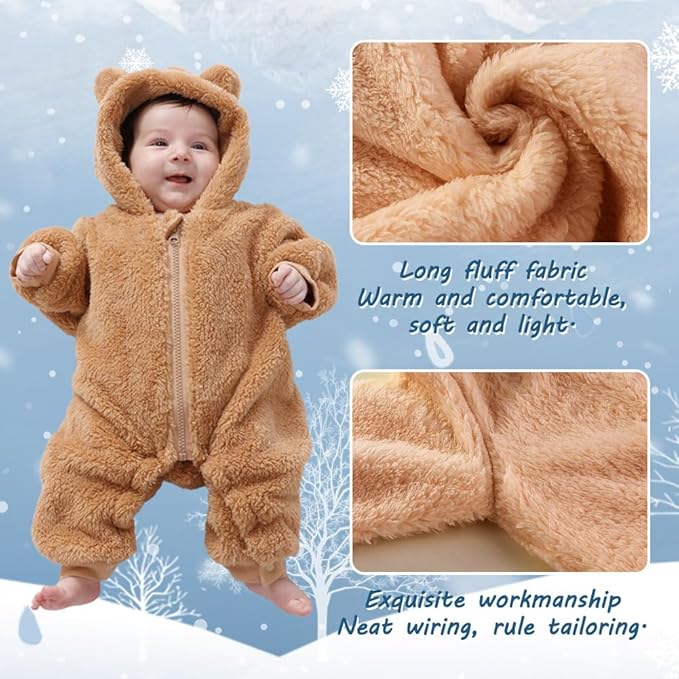Newborn Baby Bear Outfit Suit Girls Boys Fleece Jumpsuit Romper Hooded Winter Snowsuit Clothes