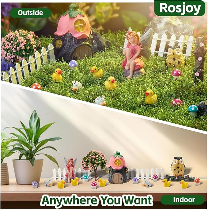20Pcs Outdoor Miniature Fairy Garden Accessories Kit with Fairy House & Mini Resin Animals - Miniature Garden Decor Gifts for DIY Micro-Enthusiasts