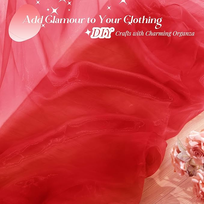 P Pothuiny Sheer Organza Fabric by The Yard, 3 Yards x 60 Inch Wide Bridal Red Organza Tulle Fabric Roll Shiny Gauze Fashion Dress Sewing Craft for Wedding Party Decorations Backdrop