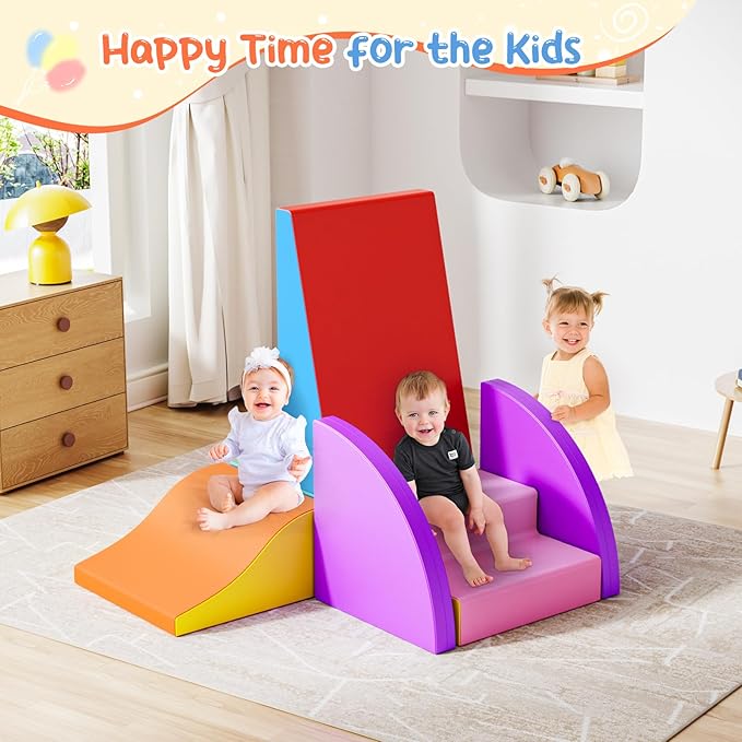 Lischwert Foam Climbing Blocks for Toddlers, Baby Climbing Blocks Soft Play Climbing for Toddlers with Foldable Block and Tunnel Indoor Climbing Toys for Toddler 1-3, 6 Pieces