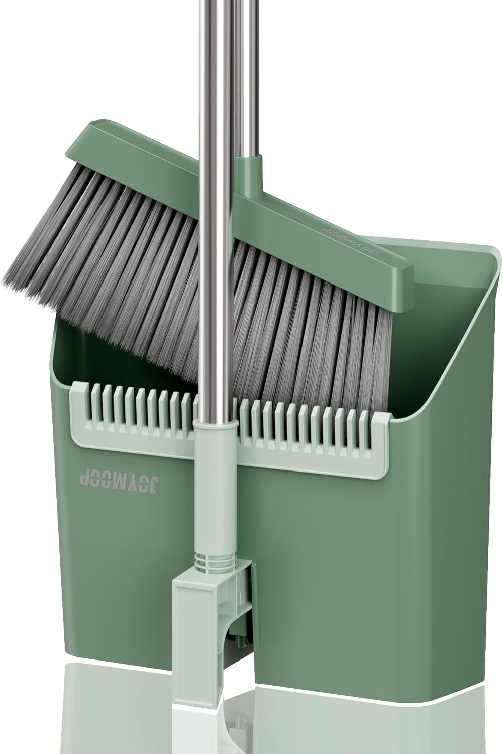 JOYMOOP Dark Teal Green Broom and Dustpan Set, Upright Angle with Built-in Comb Teeth, Ideal for Home, Office, Hardwood, Pet Hair