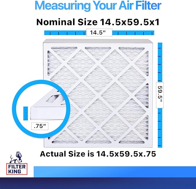 Filter King 14.5x59.5x1 Air Filter | 4-PACK | MERV 8 HVAC Pleated A/C Furnace Filters | MADE IN USA | Actual Size: 14.5 x 59.5 x .75"