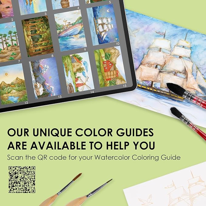 Grabie Watercolor Coloring Book, 15 Sheets A5 (8.3 x 5.8),Watercolor Book for Adults: Ignite Your Artistic Expression on 100% Cotton Paper (Land-Scape)