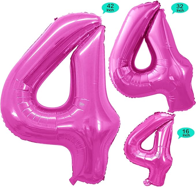 GOER Pink Foil Balloons Number 4,Huge Number Balloons for 4th 44th Birthday Party Supplies Anniversary Decorations(3 pcs,42 inch,32 inc,16inch)