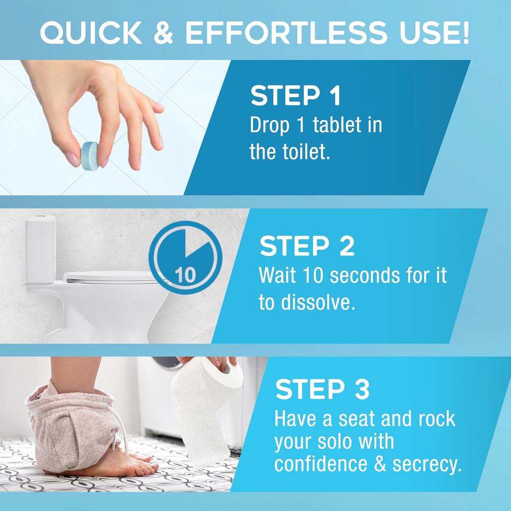 Odor Eliminating Toilet Tablets, Bathroom Deodorizer with Citrus Essential Oils, Individually-Wrapped Toilet Deodorizer, Single-Use Bathroom Odor Eliminator, 30 Tablets