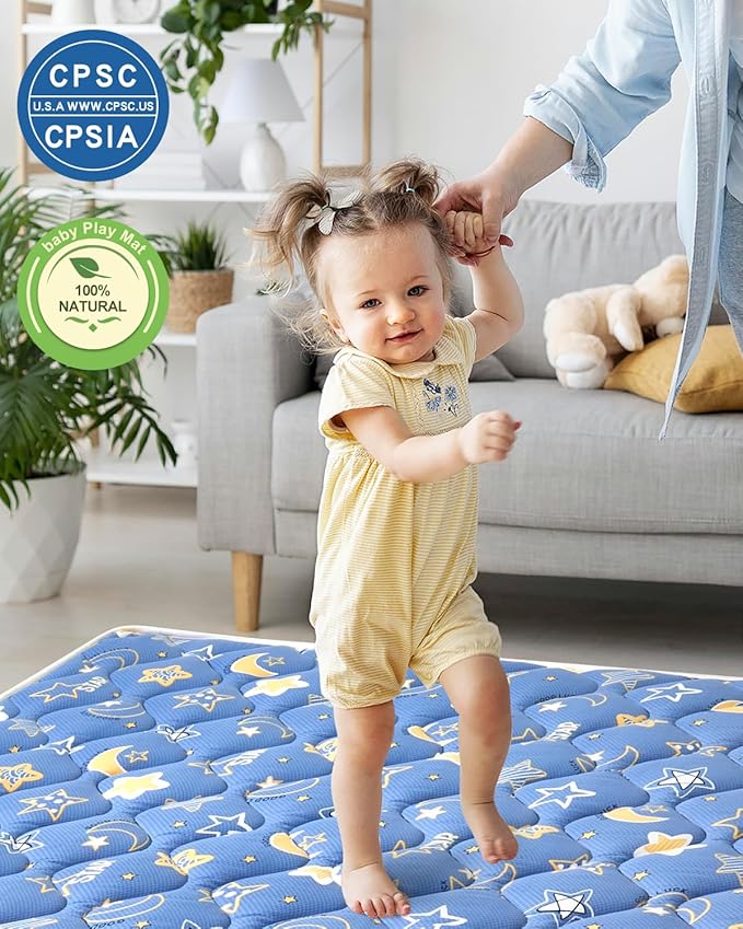 Odorless Premium Foam Baby Play Mat 4ft x 6ft, Soft Microfiber Fabric Crawling Mat for Floor- Comfortable and Hypoallergenic, Non-Slip Cushioned Floor Playpen mat for Infants,Babies,Toddlers