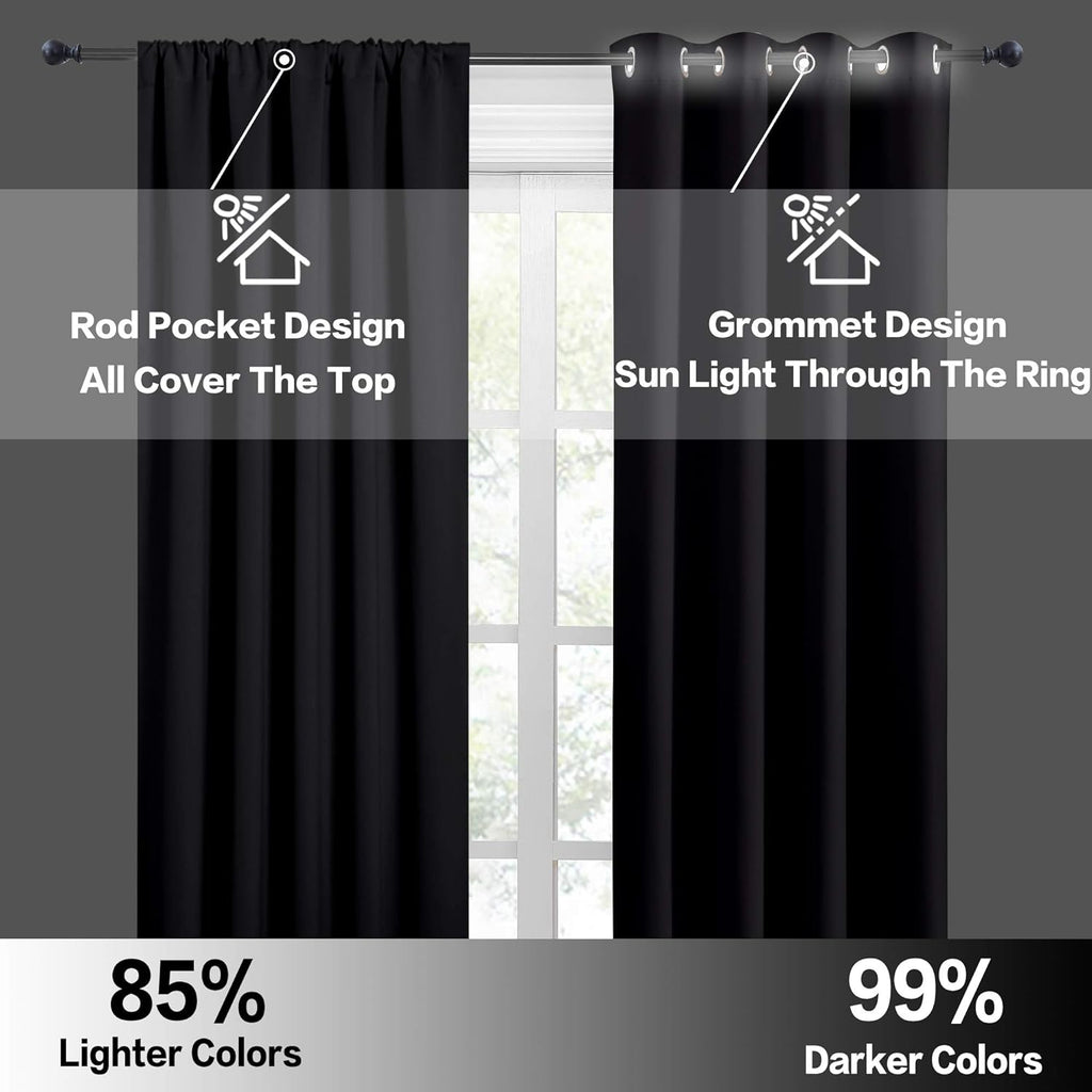 RYB HOME Short Blackout Curtains 2 Panels, Room Darkening Drapes for Girls Bedroom Heavy Duty Privacy Curtain Draperies for Bunk Bed Camper RV Bathroom, W29 x L 30 inches, Black
