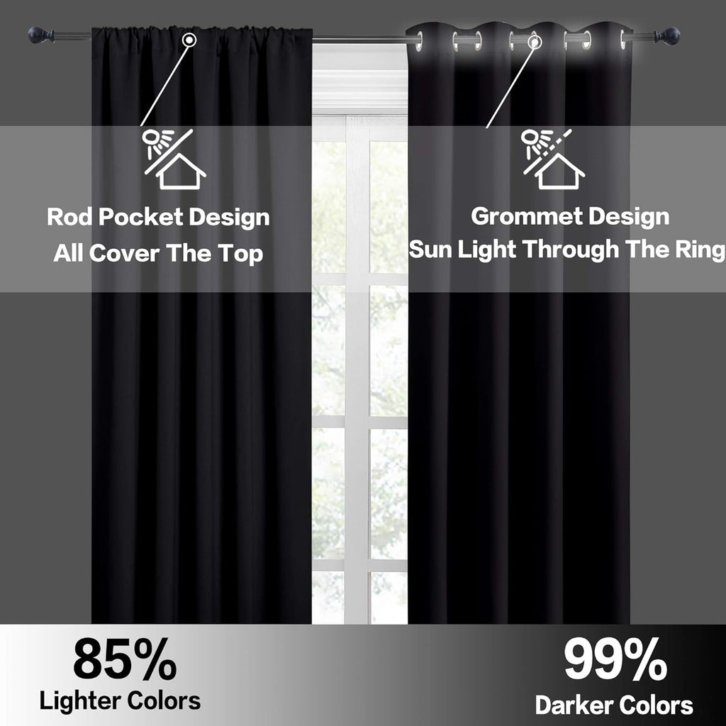 RYB HOME Short Kitchen Window Curtains 30 inches, Blackout Curtains for Girls Bedroom Heavy Duty Privacy Draperies for Camper RV Bathroom, W42 x L 30 inches, Black, 2 Panels