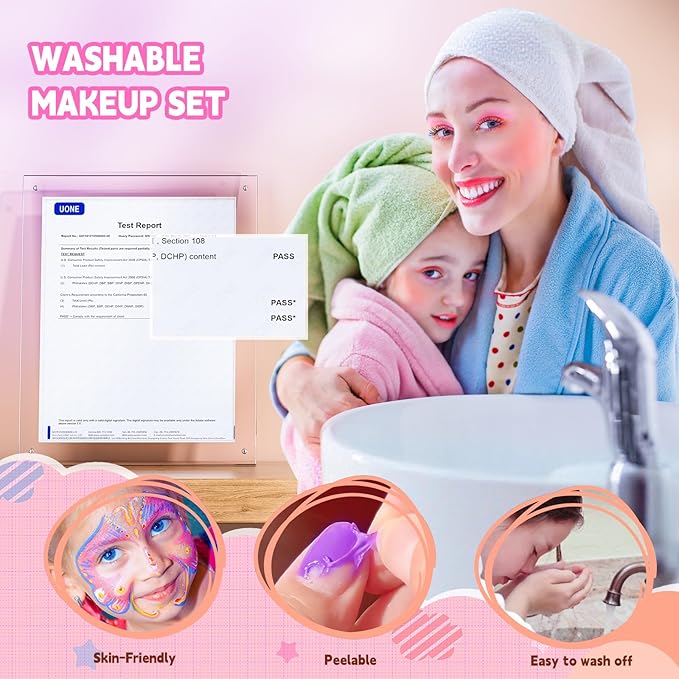 Kids Makeup Kit for Girl - Girls Makeup Kit Toys with Flying Horse Storage Case, Kids Play Makeup Set for Christmas Birthday Gift 3 4 5 6 8 10 11 12+ Years Old