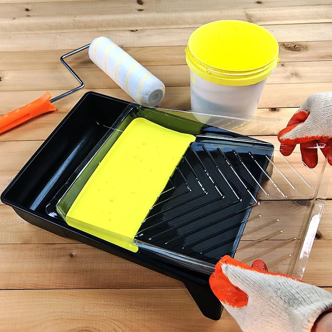 Great Andrew 4 Pack Paint Tray Liners 9 Inch, 2 PC Sturdy Plastic Tray with 2 PCS Disposable Paint Tray Liners, Paint Roller Trays, Paint Pan Liners for DIY Painting Projects, Walls, Furniture