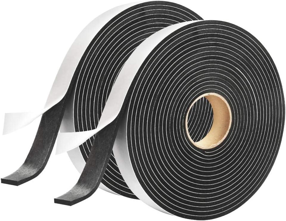 2 Rolls Foam Seal Tape for Door Window Seal Insulation, 3/4in Wx1/8in T Soundproof and Shockproof Weather Stripping, Single Sided Door Seal, Cold Air and Draft Closed Cell Seal Strip, Single 16FT