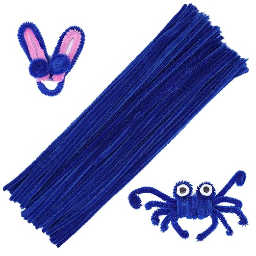 60 PCS Blue Pipe Cleaners,Pipe Cleaners Chenille Stem,Pipe Cleaners Bulk,Art Pipe Cleaners for Creative Home Decoration Supplies and Crafts Project
