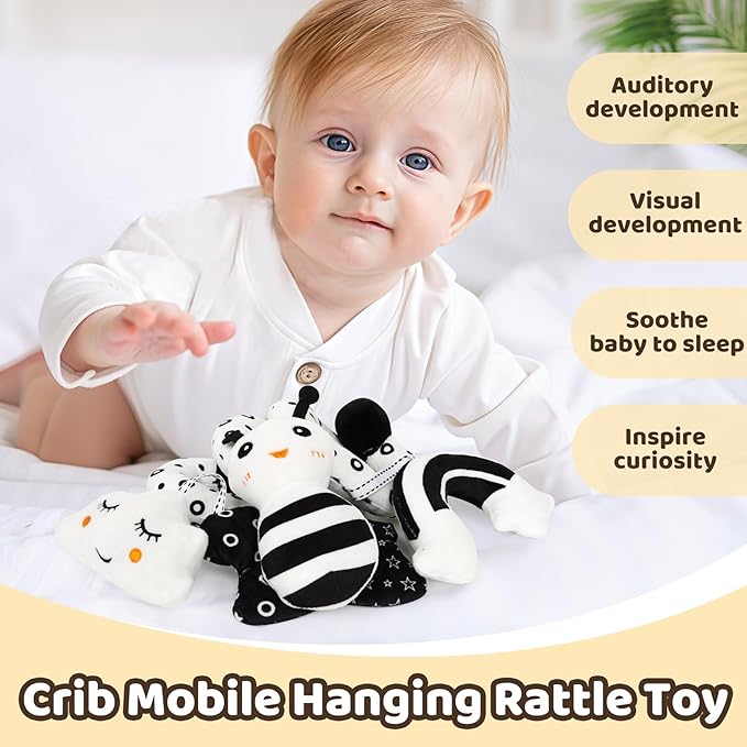 Black and White High Contrast Baby Toys - Sensory Infant Hanging Carseat & Stroller Toy for Newborns 0-6,6-12Months Perfect Easter Birthday & Baby Shower for Babies Boys Girls
