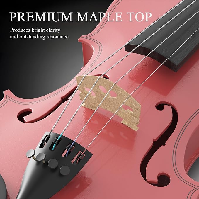 1/4 Violin Kit, Beginner Violin for Kids, Students, Complete Kids Violins Set with Case, Bow, Rosin, Ideal for Kids Violins Beginner Ages 5-7, Pink