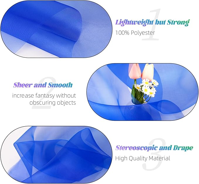 Crystal Organza Fabric Tulle 11 Inch by 50 Yards Sheer Tulle Rolls for DIY Craft Wedding Party Baby Shower Decor Gift Wrapping Party Supplies (Royal Blue)