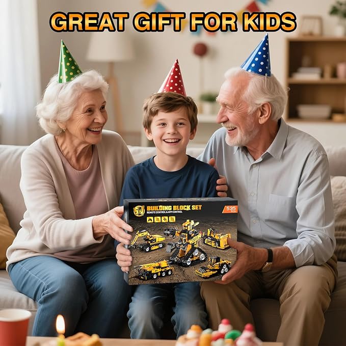5 in 1 STEM Robot Building Kit, 535 Pcs Remote Control Excavator Science Educational Kit, Technic Coding Robotic Toys Gift for Kids 6 7 8 9 10 11 12+ Years Old Boys Girls
