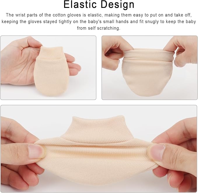 BQUBO 6 Pairs Newborn Baby Boys Girls Mittens 0-6 Months Unisex-Baby Infant Mittens Elastic No Scratch Wrist Gloves