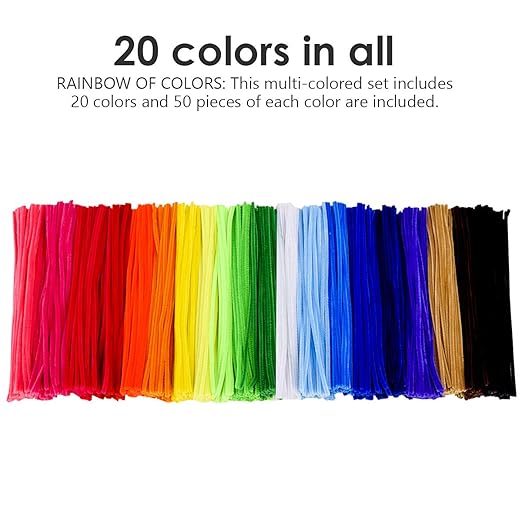 Pipe Cleaners,1000 pcs and 20 Assorted Colors 12 inch Chenille Stems for DIY Art Creative Crafts Decorations