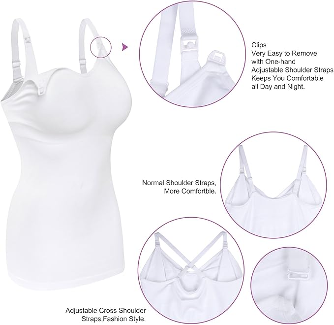 Womens Maternity Nursing Tank Cami for Breastfeeding with Adjustable Straps