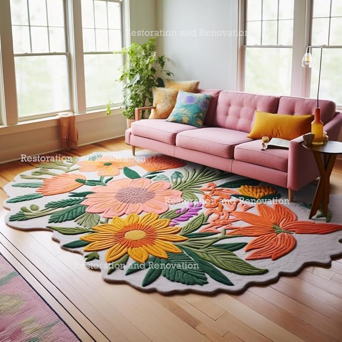 Handmade Wool Floral Area Rug for Living Room | Elegant Flower Garden Design, Soft, Thick and Durable | Bedroom, Dining Room & Home Decor Carpet (10' x 13', Floral G)