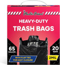 64-65 Gallon Trash Bags Heavy Duty with Flap Ties Extra Large Garbage Bags 2 Mil Outdoor Trash Bags 43 x 49 Trash Can Liners, Black Pack of 20