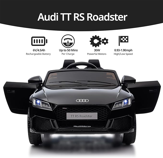 Kids Electric Car, Licensed Audi 6V Kids Ride on Toy Car for Toddlers with Remote - Black