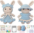 LoopMap Beginner Crochet Kit for Adults & Kids - DIY Amigurumi Bunny with Removable Dress & Accessories - Step-by-Step Video Tutorials, Extra Yarn, Crochet Tools - Handmade Gift (Bunny-Blue)