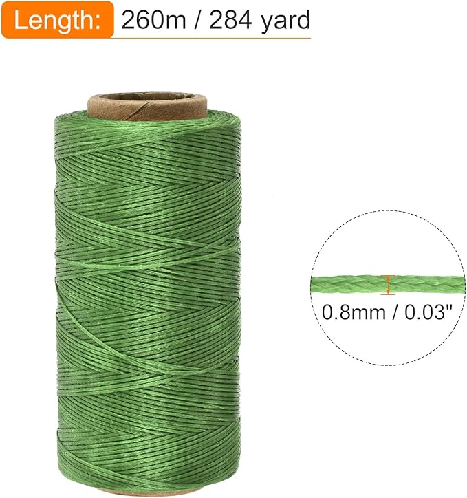 MECCANIXITY Waxed Thread,284 Yard 0.8mm 150D Flat Wax Thread Polyester Waxed String for Leather Sewing Hand Weaving Book Binding Home Decoration,Green