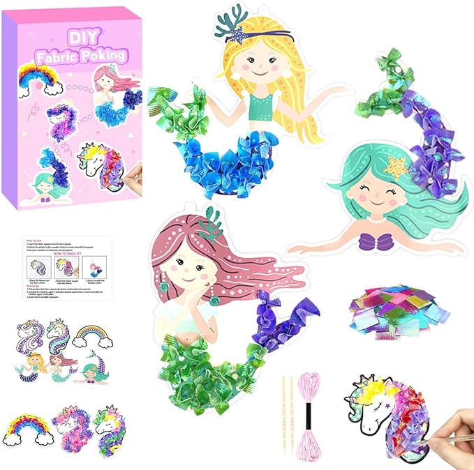 Poke in Fun Art Fabric Craft, Arts and Crafts for Kids,DIY Craft Kits,Create Mess Free Craft,Art Activity Birthday Christmas Gift Ideas for Children,Rainbow Toys for Girls and Boys Ages 4-10+