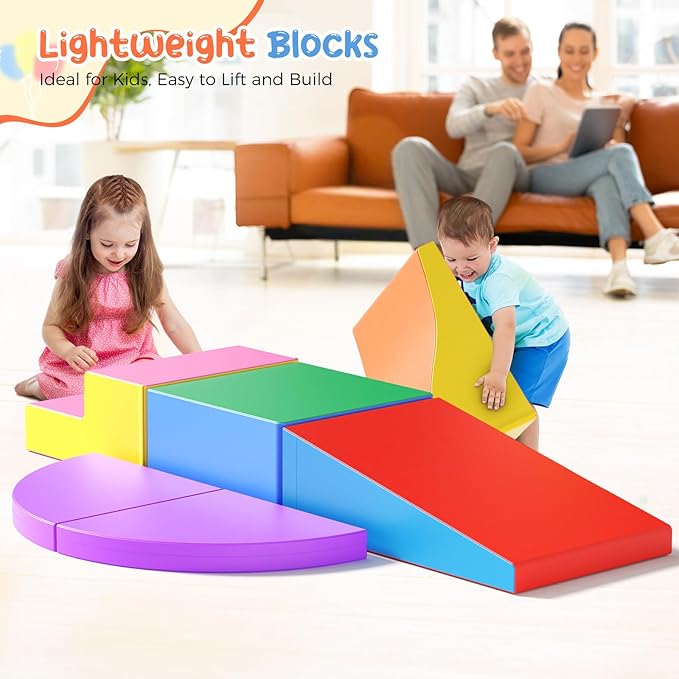 Lischwert Foam Climbing Blocks for Toddlers, Baby Climbing Blocks Soft Play Climbing for Toddlers with Foldable Block and Tunnel Indoor Climbing Toys for Toddler 1-3, 6 Pieces