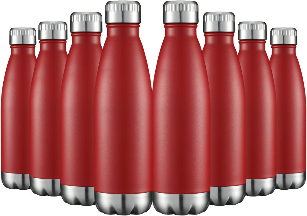 HASLE OUTFITTERS 17oz Stainless Steel Water Bottles Bulk, Vacuum Insulated Water Bottles Double Walled Powder Coated Reusable Metal Sports Water Bottles Keep Drinks Hot and Cold, Red, 8Packs