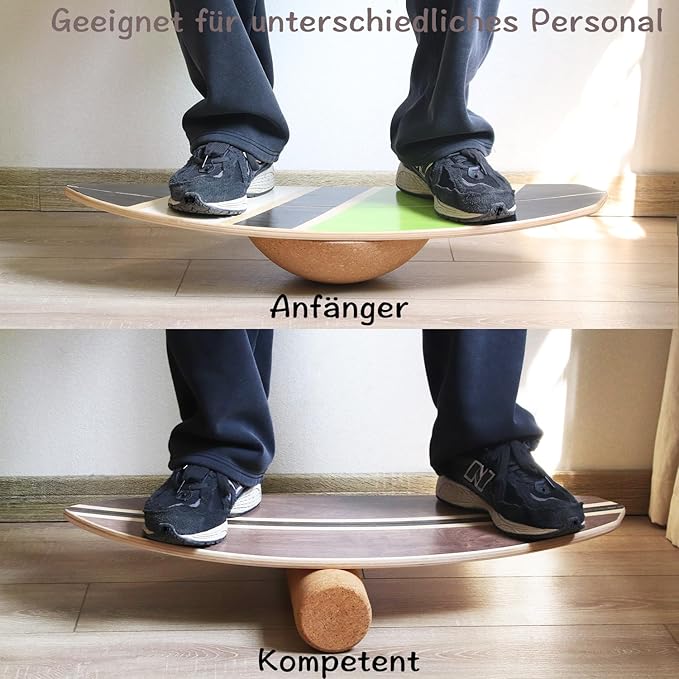 Wooden Balance Board with Cork Roller, 31.5 x 11.8 inch Board, Training Balance Trainer