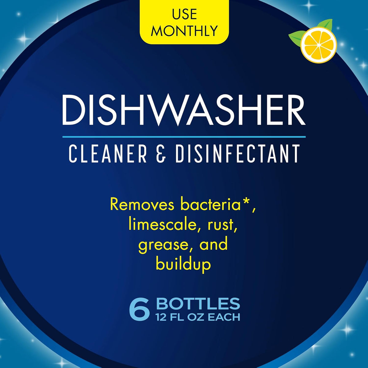 Glisten Dishwasher Cleaner, Removes Limescale, Rust, Buildup, and Grease, Lemon Scent, 12 Ounce Bottle, 6-Pack