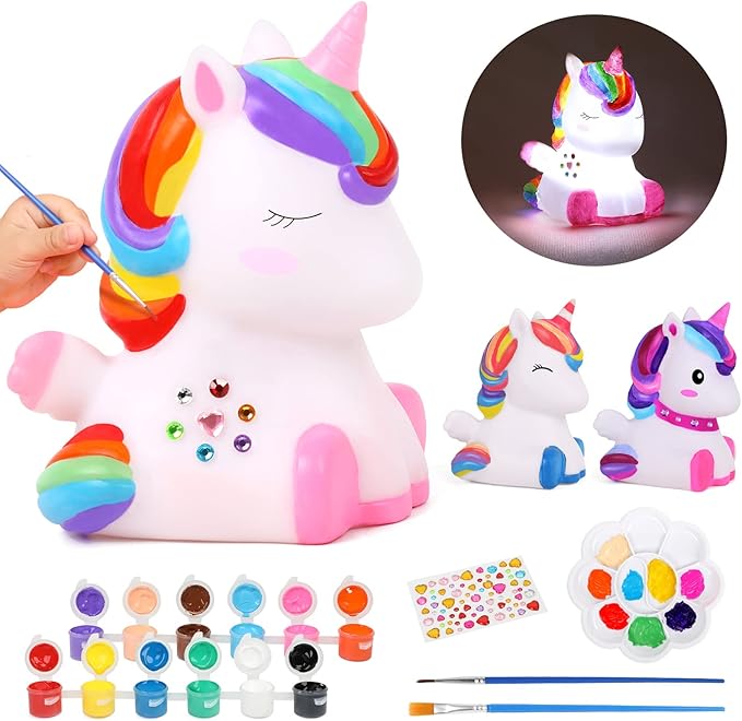 dededa Paint Your Own Unicorn Night Light Art Kit, Arts and Crafts for Kids Ages 4-8,Unicorns Gifts for Girls Painting Kit Unicorn Toys for Kids 4 5 6 7 8 9 10 11 12+ (1Pc)