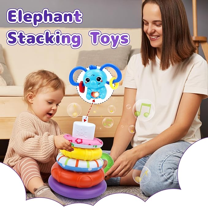 5 in 1 Baby Toy for 12 18 Month, Learning Toys for Babies 12-18 Months, Baby Busy Cube, Stacking&Sensory, Pull String&Piano Xylophone Toy, Birthday Gift for 12+ Month