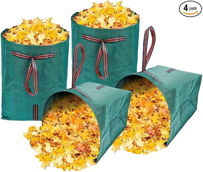 Leaf Collector Bags, Collapsible Yard Waste Bag 4-Pack – 40-Gallon Reusable Garden Bags for Leaves, Grass Clippings, Parties, Laundry & Camping (Dustpan-Type Design)