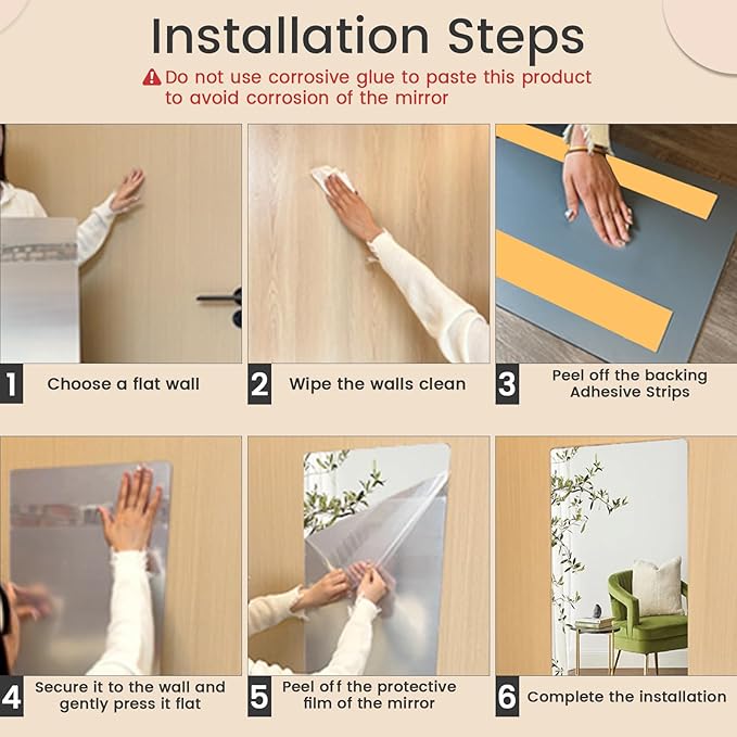 Acrylic Self Adhesive Mirror Sheet for Wall, Plastic Non Glass Sticky Kid Safety Mirror Tiles for Wall Rectangle 16x47 inch 1 Pcs