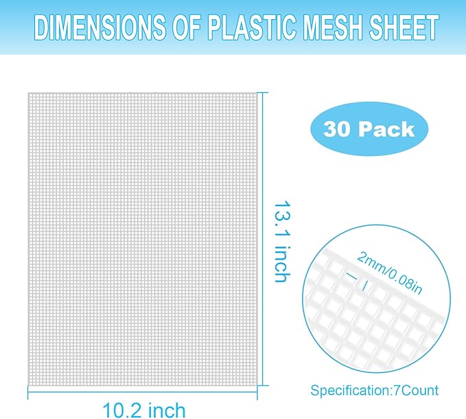 30 Pieces 7 Count Plastic Mesh Canvas Sheets10.2 x 13 Inch Plastic Canvas Sheets, Plastic Mesh, Eye Mesh for Embroidery Crafting, Acrylic Yarn Crafting, Knit and Crochet DIY Projects