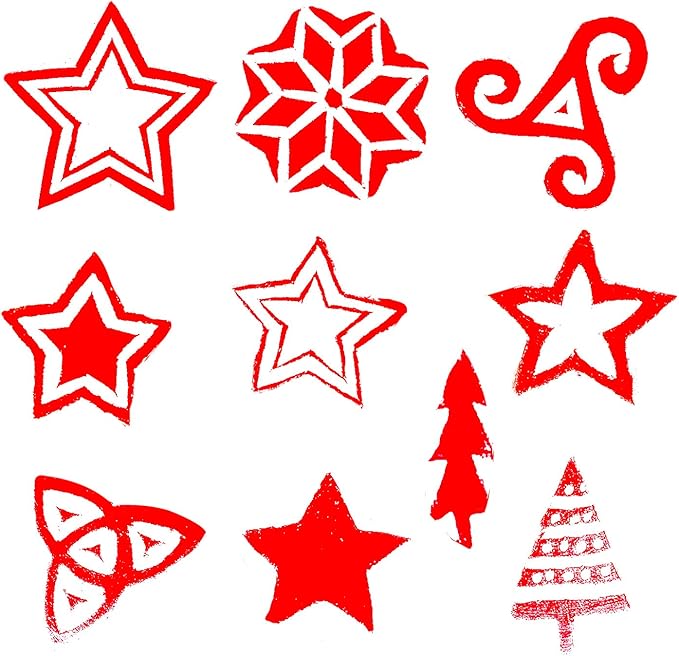 Royal Kraft Star Wooden Printing Stamps (Set of 10) - DIY Henna Fabric Textile Paper Clay Pottery Blocks Htag2174