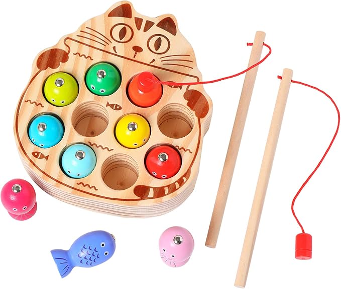 Montessori Magnetic Wooden Fishing Game for Toddlers 1-3 Years Old,Fine Motor Skills Early Learning Eyes Hands Cooperation Toy for Boys & Girls Great Birthday Gift