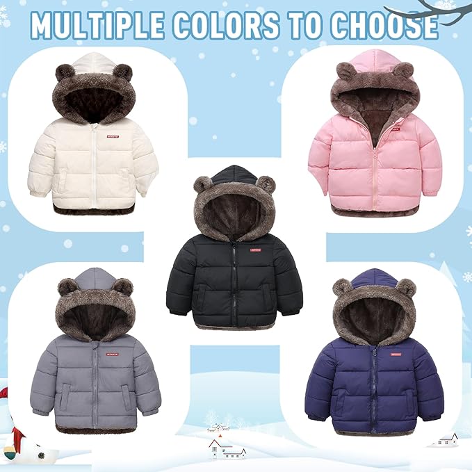 Infant Baby Winter Coat Bear Hooded Jacket Warm Fleece Snowsuit Windproof Outerwear for Toddler Boy Girl 9M-4T