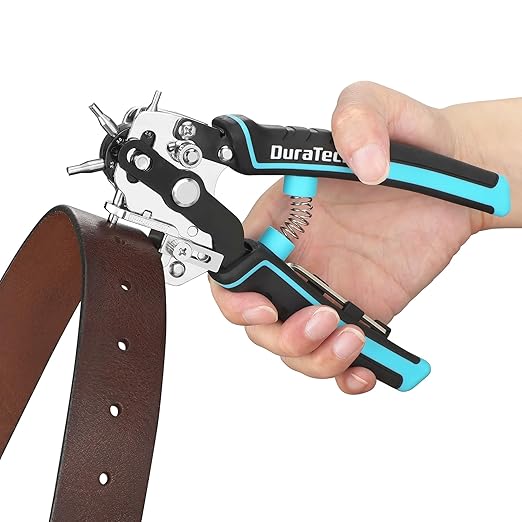 DURATECH Leather Hole Punch, Heavy Duty Belt Hole Punch Plier with 6 Solid Holes for Belts, Watch Bands, Straps, Pet Collars, Saddles, Shoes, Fabric, DIY Home or Christmas Craft Projects