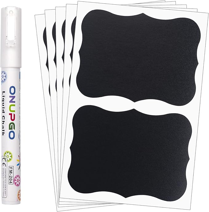 ONUPGO Chalkboard Labels (48 Pack), 4" x 3" Reusable Blackboard Stickers, Waterproof Chalkboard Sticker for Jars, Parties Decoration, Craft Rooms, Weddings, Storage, Organize Your Home & Kitchen