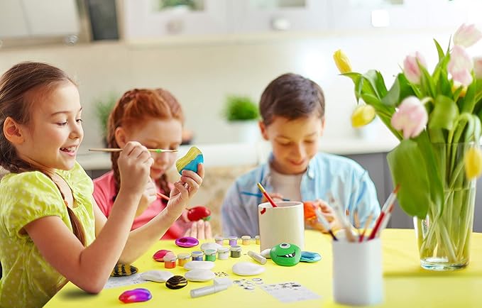 Dan&Darci Rock Painting Kit for Kids - Arts and Crafts for Girls & Boys Ages 6-12 - Craft Kits Art Set - Supplies for Rocks Paint - Best Tween Gift Ideas for Kid Activities Age 6 7 8 9 10 11