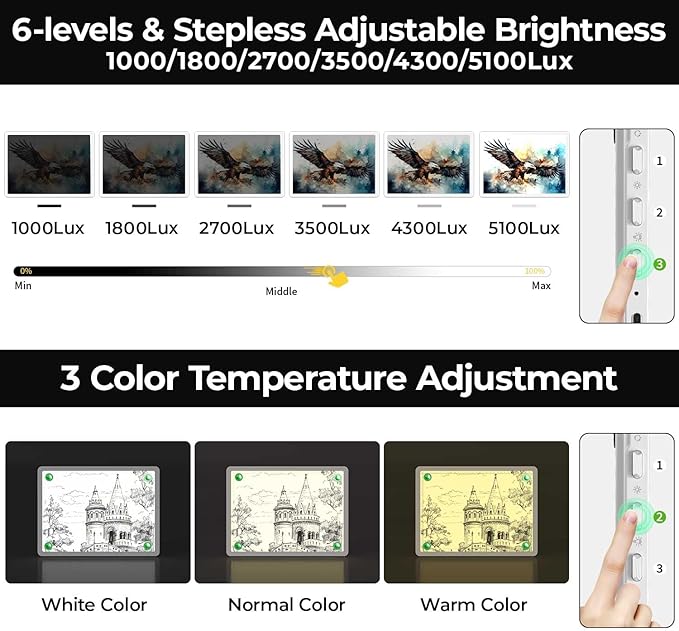 Zocelight Rechargeable A3 Light Board with Built-in Stand & Bag,Super Bright Magnetic Light Box for Tracing,Wireless Light Pad for Diamond Painting,Side Buttons,LED Light Table for Drawing(White)